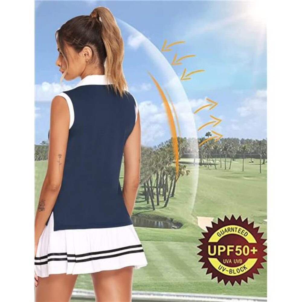 Women Sleeveless Golf Polo Shirts Zipper V Neck Tennis Tank Top S-XXL - Picture 3 of 7